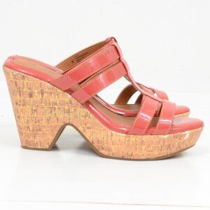 Sofft Eurosoft Size 8 Salmon Patent Faux Leather Wedge  Resortwear Boho Beachy